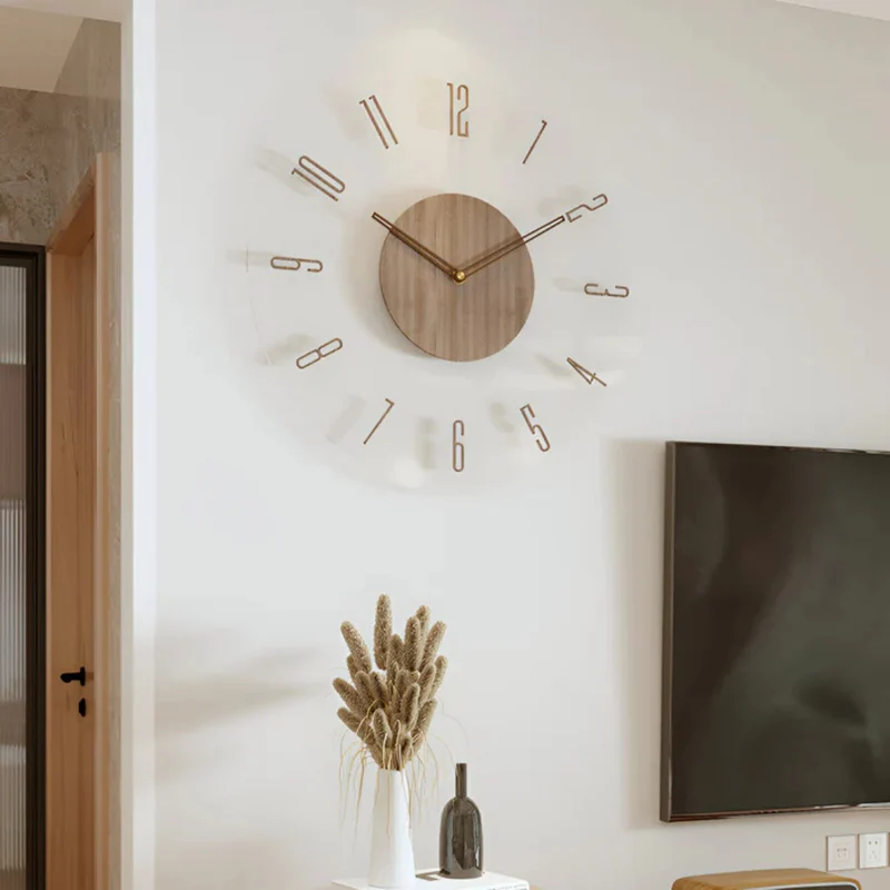 Vægur i Akryl og Træ med Stille Design