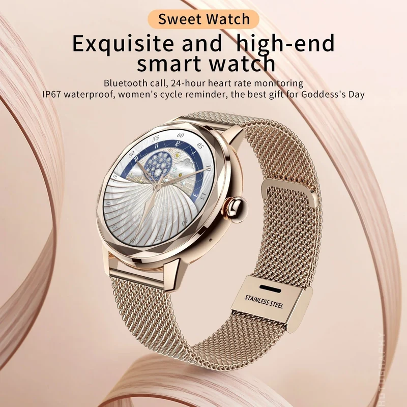 Smart guld smartwatch til kvinder – luksuriøs sportsur i rustfrit stål