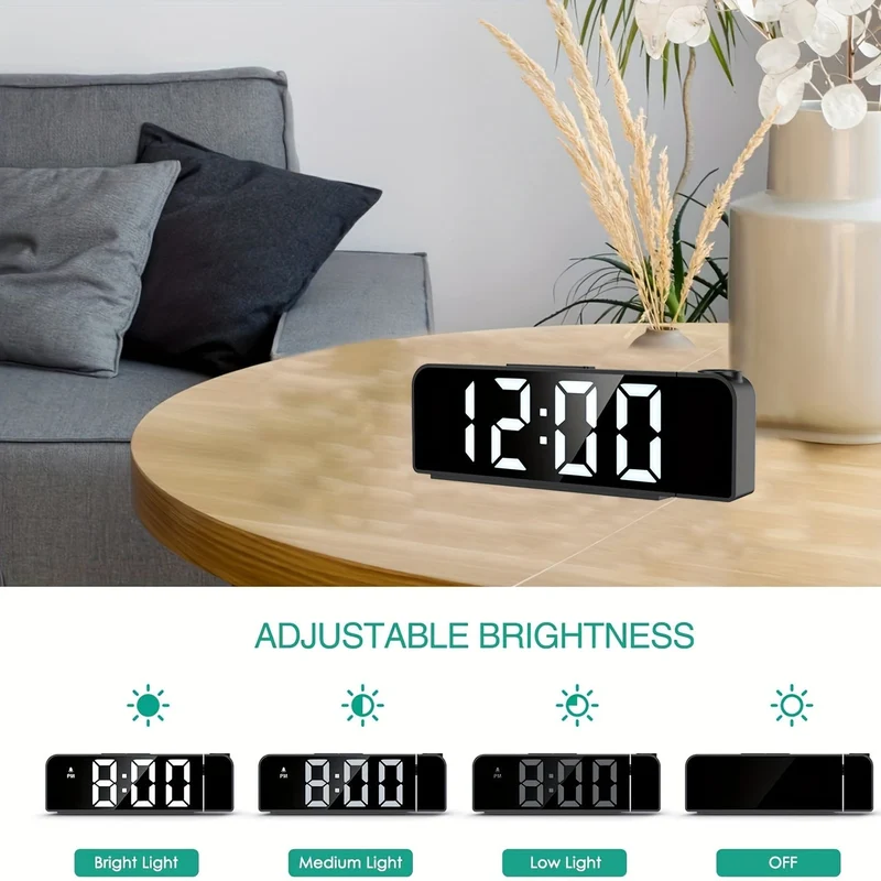 LED Vækkeur med Projektor – Viser Temperatur og Dato, USB Strømforsyning