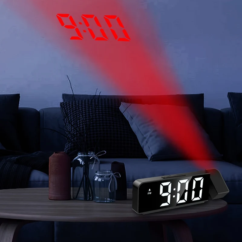 LED Vækkeur med Projektor – Viser Temperatur og Dato, USB Strømforsyning