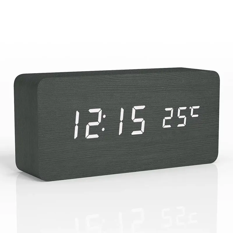 Digital Træ Vækkeur med Tre LED - Elegant med Temperaturvisning