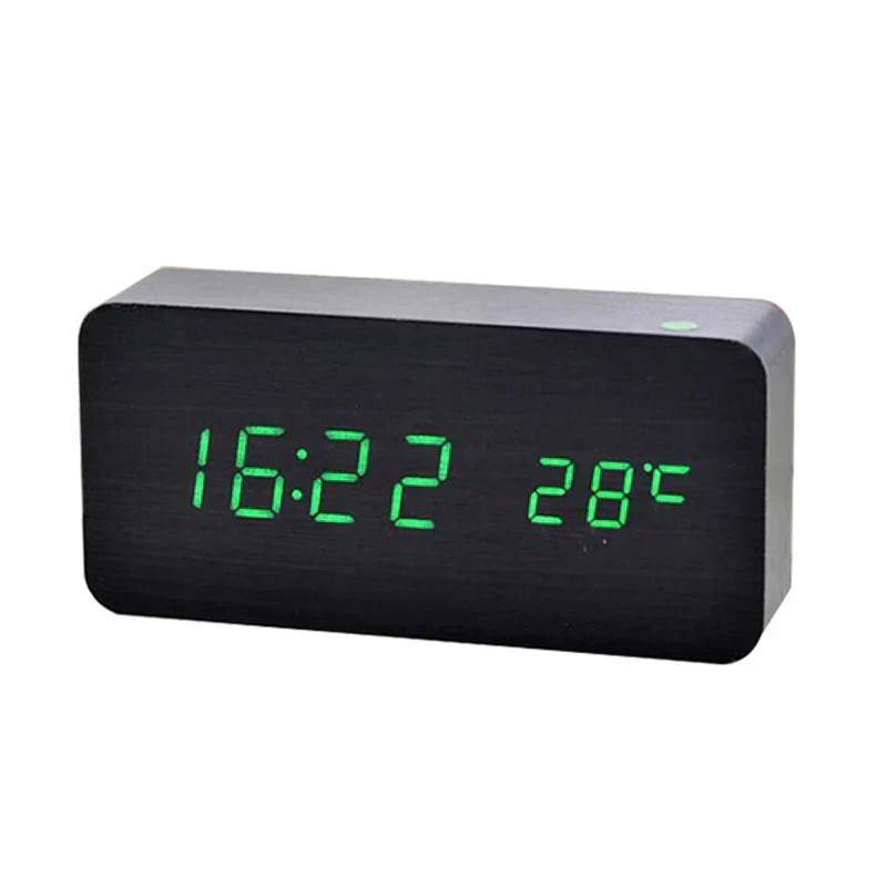 Digital Træ Vækkeur med Tre LED - Elegant med Temperaturvisning