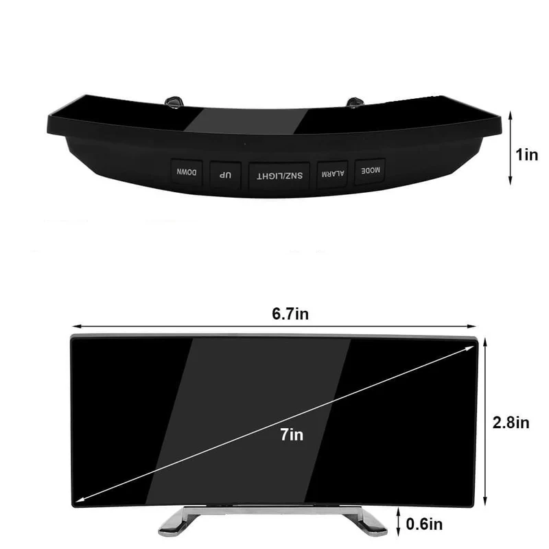 LED vækkeur med digital skærm - Buet design