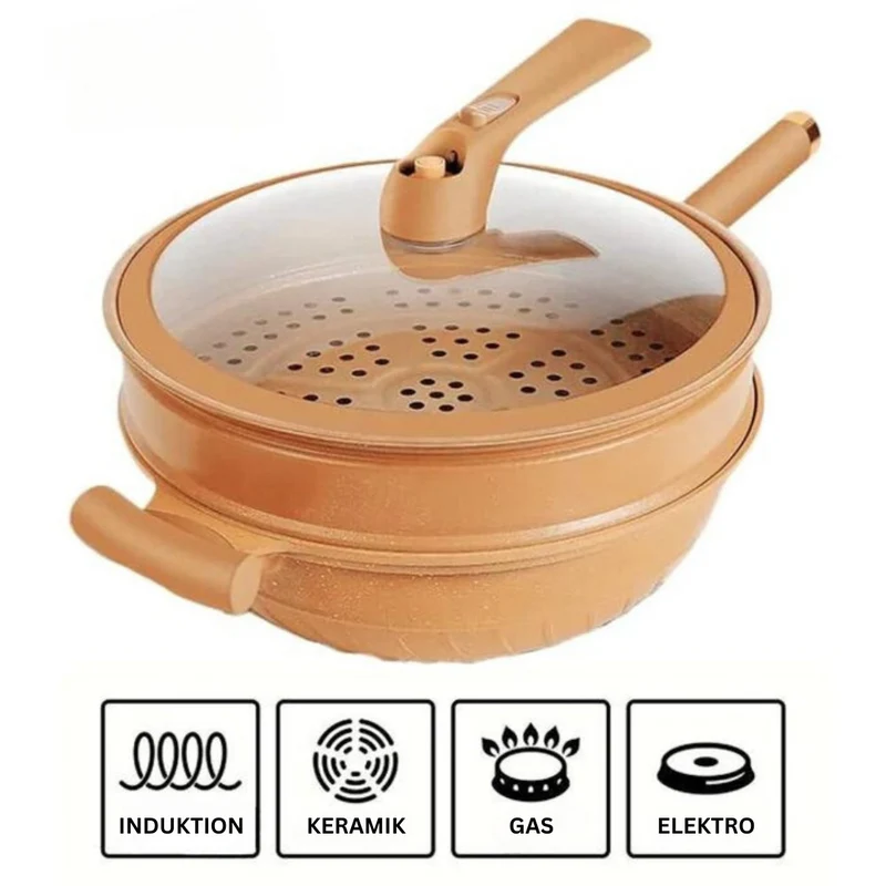 Multifunktionel Wokpande med Non-Stick Belægning