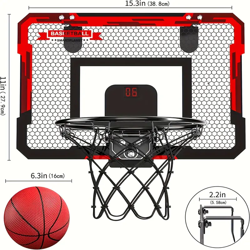 Mini basketballkurv med elektronisk tavle