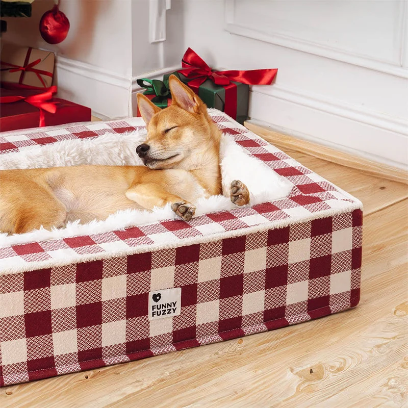 Vinterhundeseng i blødt ternet design - Skotsk seng til kolde dage