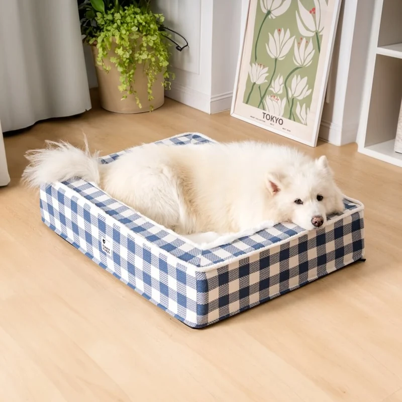 Vinterhundeseng i blødt ternet design - Skotsk seng til kolde dage