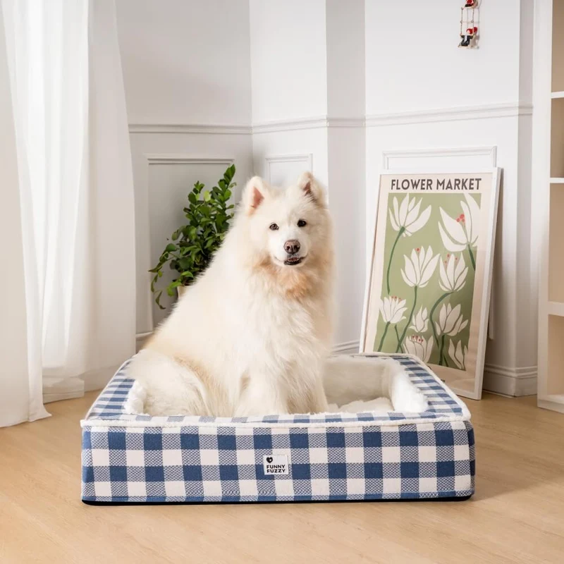 Vinterhundeseng i blødt ternet design - Skotsk seng til kolde dage