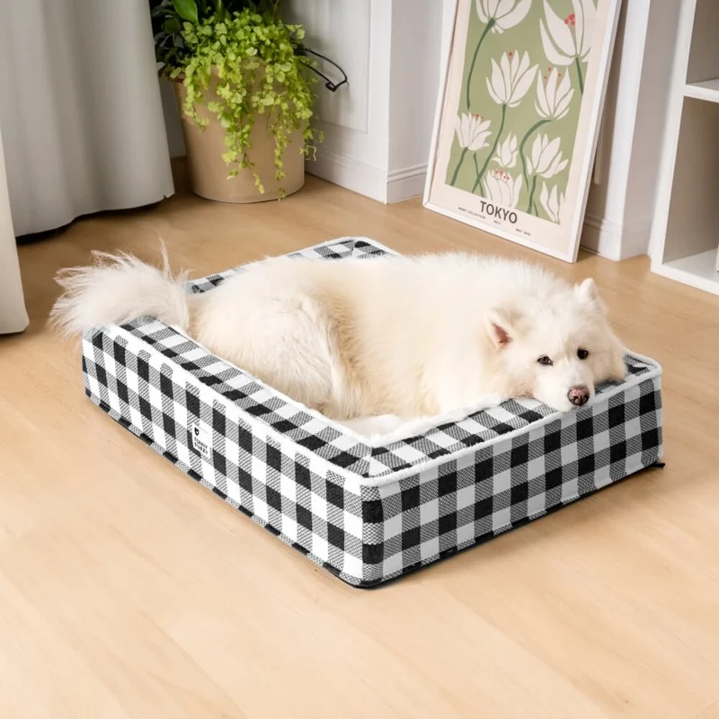 Vinterhundeseng i blødt ternet design - Skotsk seng til kolde dage