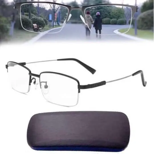 Intelligente progressiv briller med automatisk synsjustering og blåt lysfilter