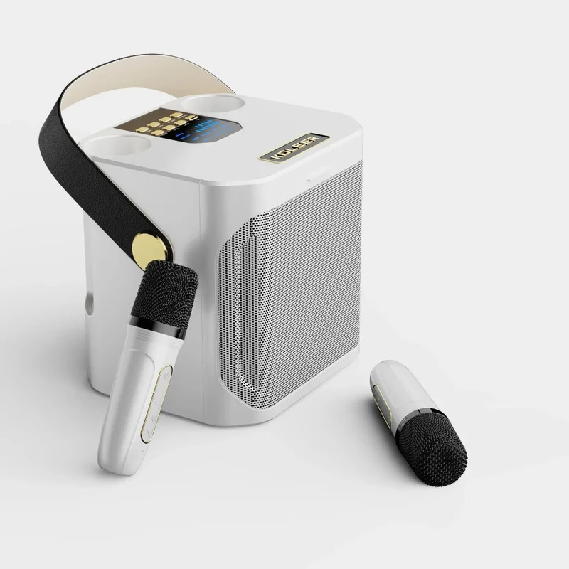 Bærbar karaoke-højttaler med 360° lyd og trådløse mikrofoner