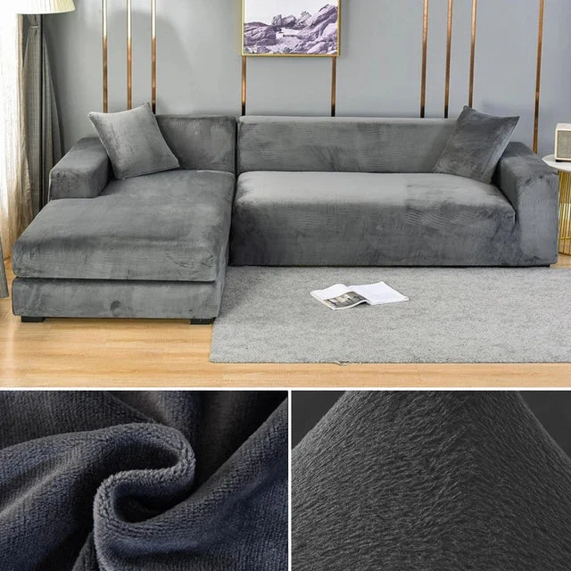 Elegant Sofaovertræk i strækbart velour til beskyttelse
