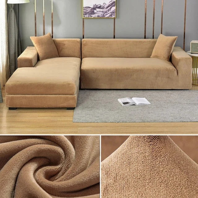 Elegant Sofaovertræk i strækbart velour til beskyttelse