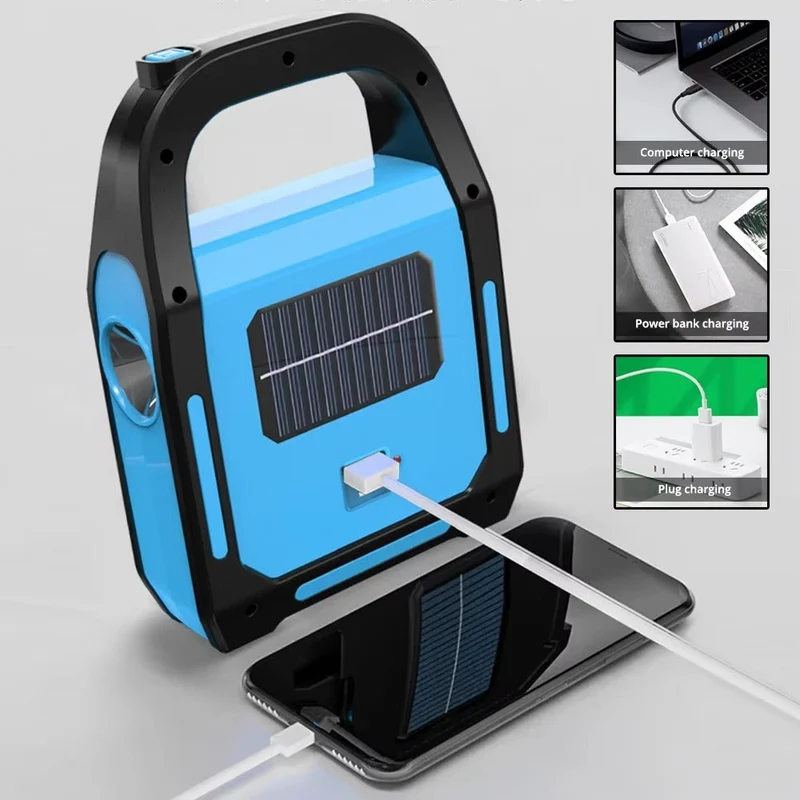 Genopladelig USB campinglanterne med powerbank – Solenergi