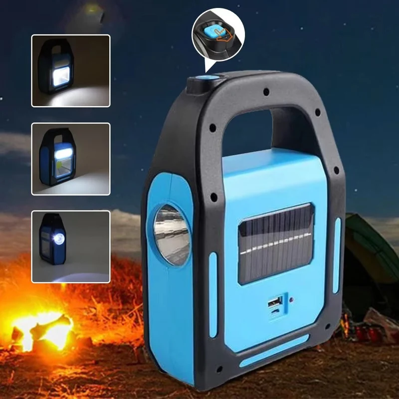 Genopladelig USB campinglanterne med powerbank – Solenergi