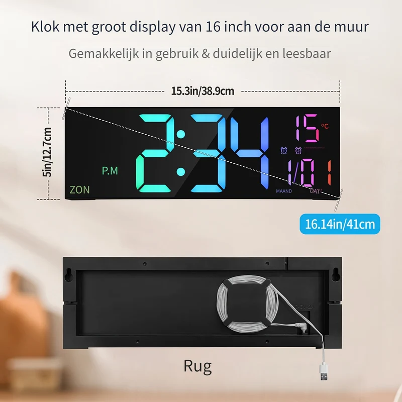 Digital Vægur LumiWall – Stor, Farverig og Let at Læse