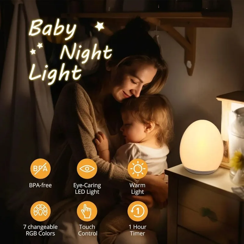 Luminescerende Nattelys med RGB og Varm Hvid – Berøringskontrol – 100 timers batteri – 12 × 10 cm – Børneværelse