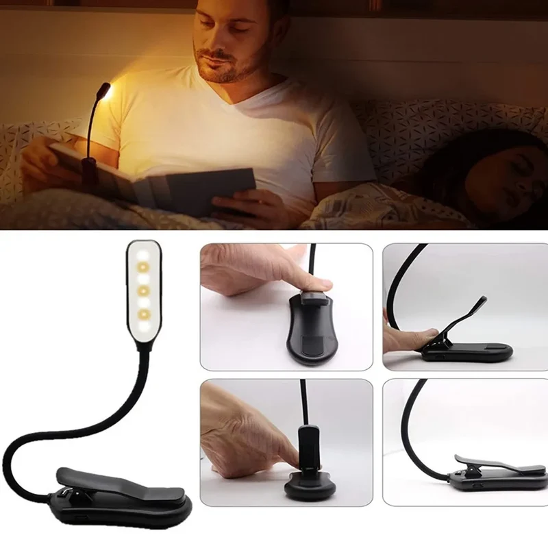 USB Opladelig LED Læselampe med 3 Farvetemperaturer og 9 Lysstyrker