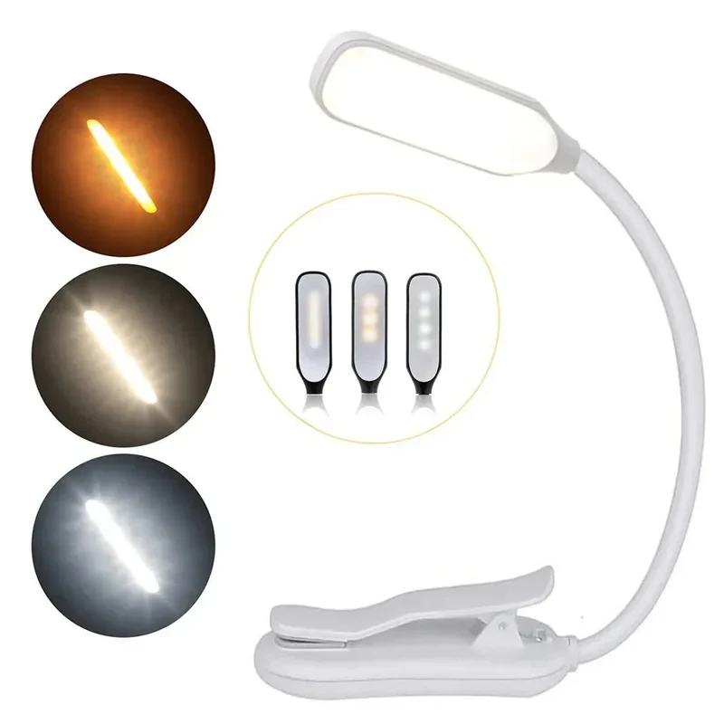 USB Opladelig LED Læselampe med 3 Farvetemperaturer og 9 Lysstyrker