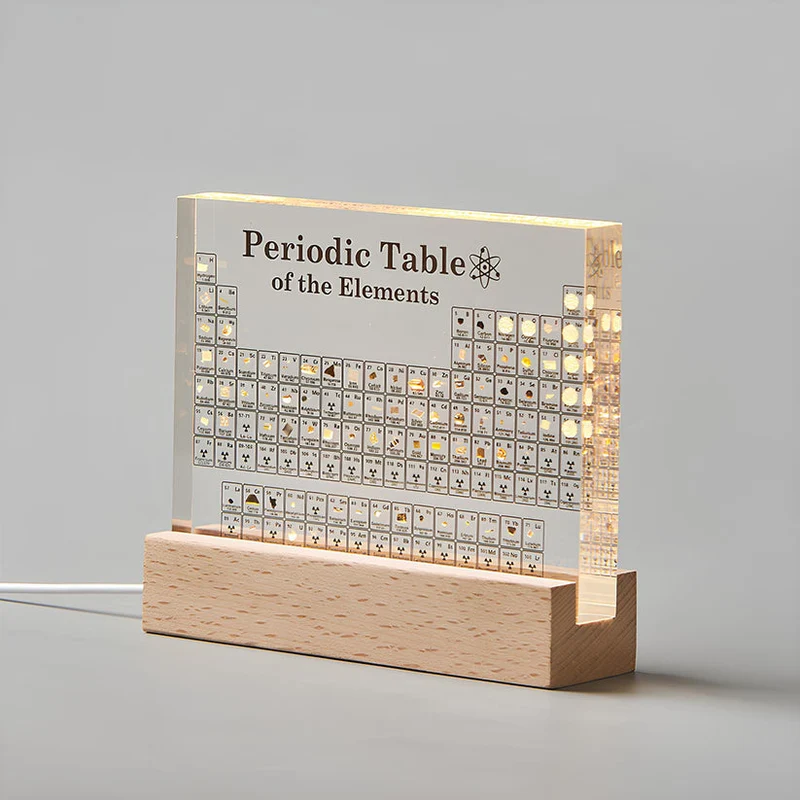Elegant 3D Akryl Udstilling med Ægte Elementer - Periodisk Tabel