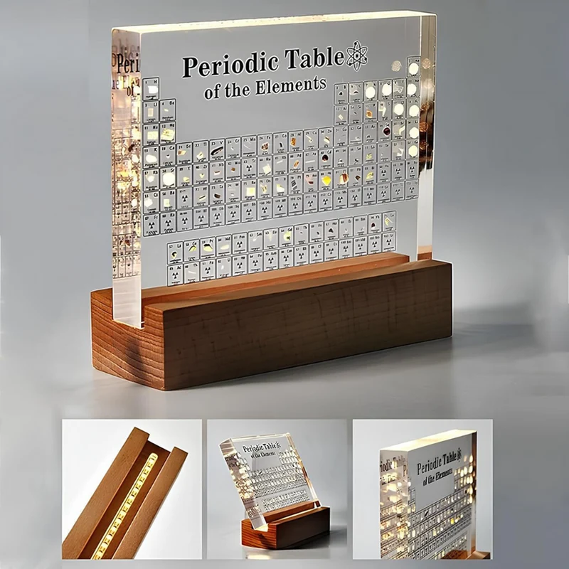 Elegant 3D Akryl Udstilling med Ægte Elementer - Periodisk Tabel