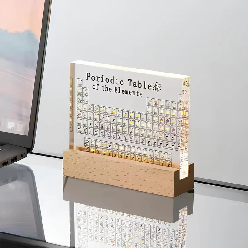 Elegant 3D Akryl Udstilling med Ægte Elementer - Periodisk Tabel