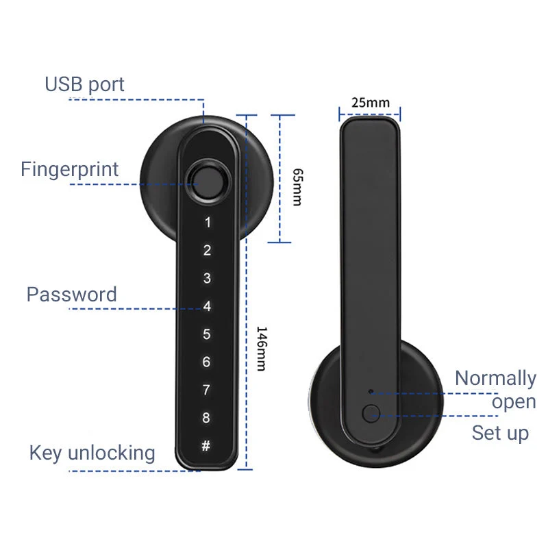 Smart Dørhåndtag med Fingeraftryk og Bluetooth App Kontrol