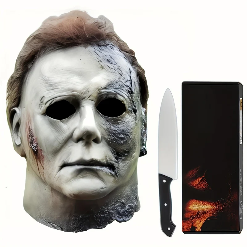 Halloween skræmmemaske med knivsæt - realistisk kostume til voksne