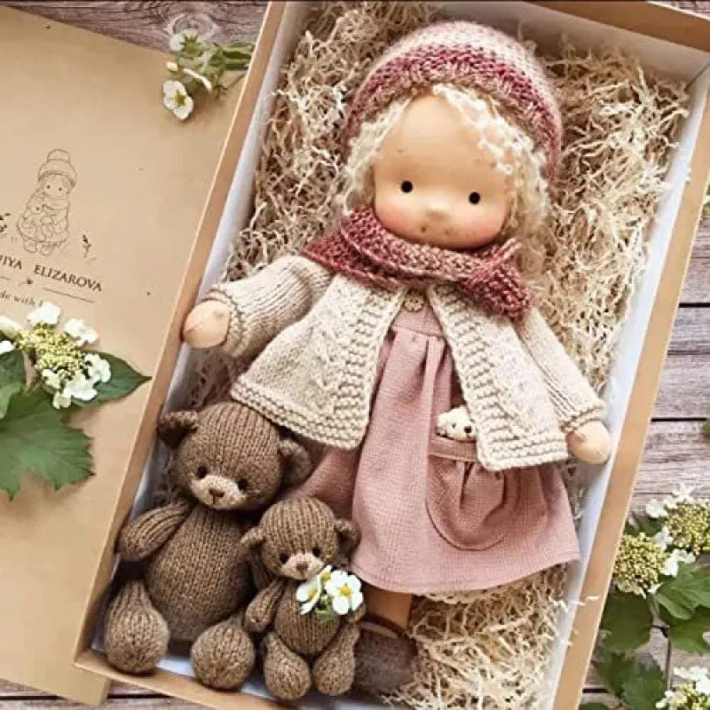 Waldorf Stil Bamse i Bomuld med Stofkasse