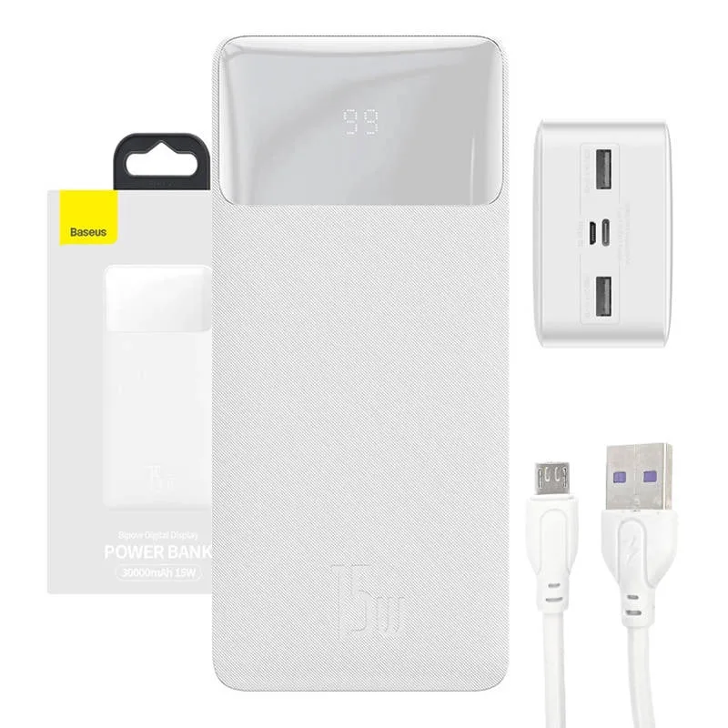 Baseus Powerbank Bipow 30000mAh, 2xUSB, USB-C, 15W White