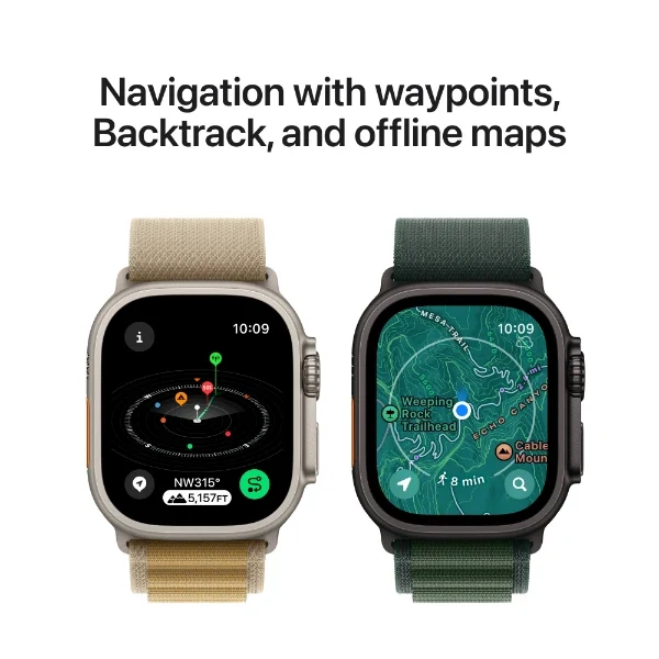 Apple Watch Ultra 2 (GPS + Cellular) 49 mm, Black Titanium Case with Dark Green Alpine Loop