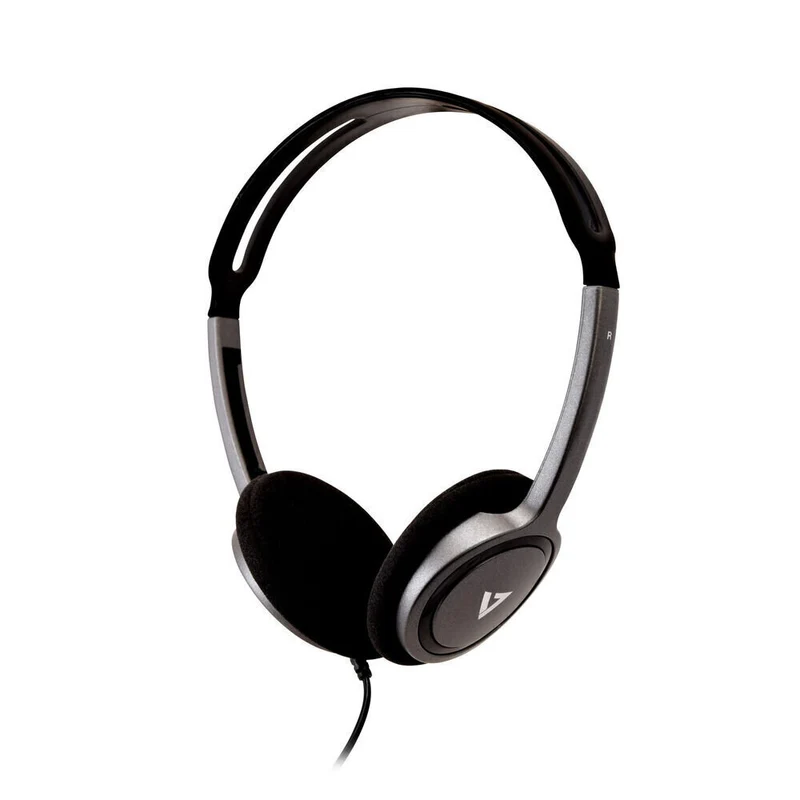V7 HA310 Lightweight Wired Stereo Headset, Black/Silver