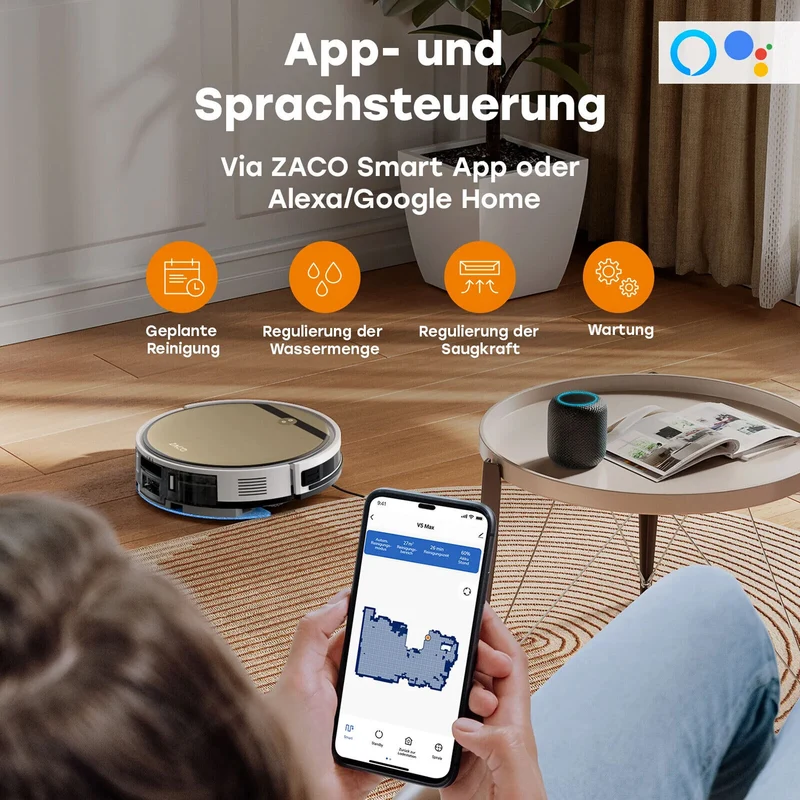 Zaco V5 Max Robot Vacuum Cleaner with Mopping Function