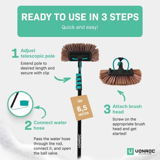 Vonroc Telescopic Brush 2-in-1 Multi-purpose Brush 6,5m