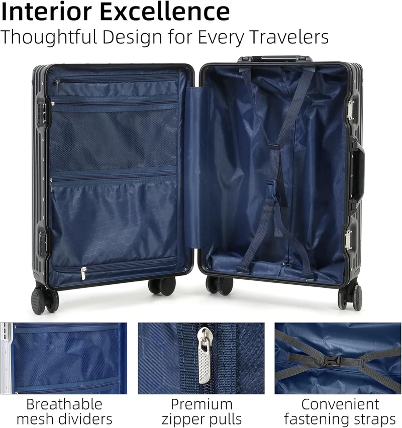 Letvægts Aluminiumshåndbagage med TSA-lås og Støjsvage Hjul
