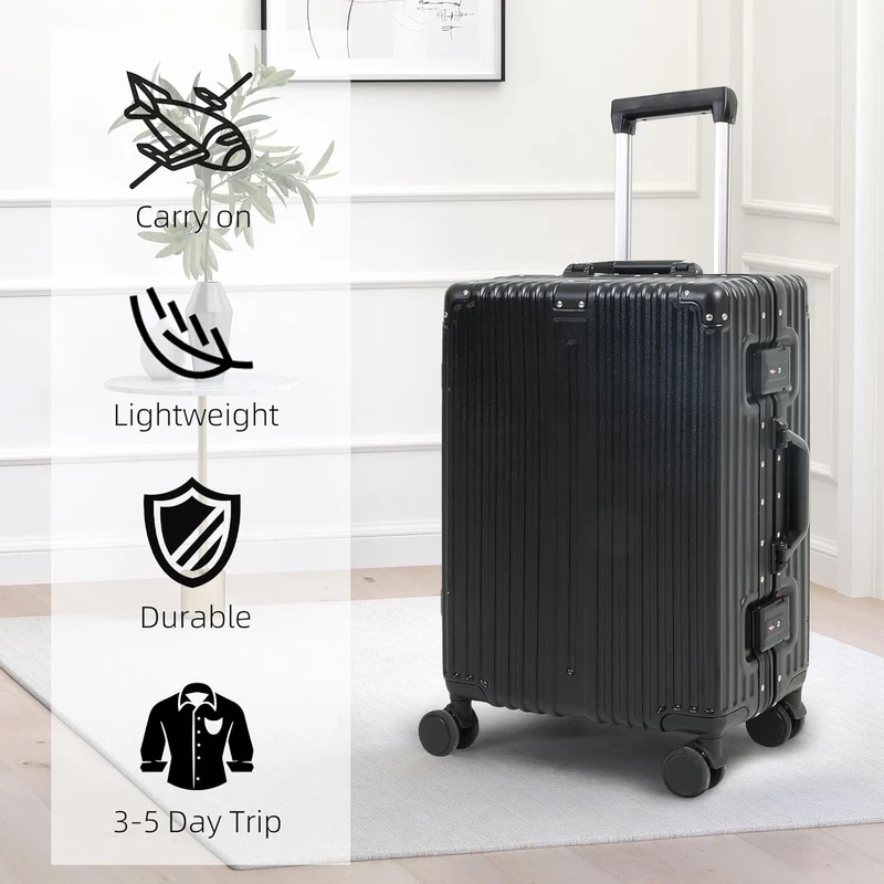Letvægts Aluminiumshåndbagage med TSA-lås og Støjsvage Hjul