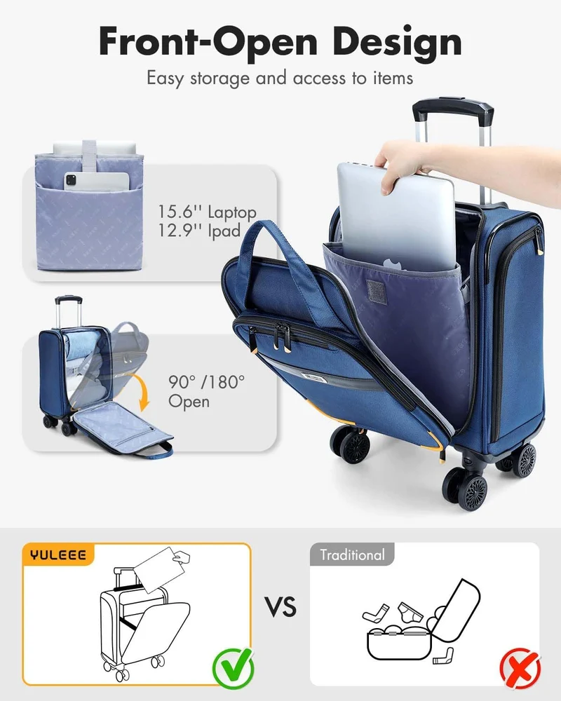 Godkendt håndbagage til flyrejser med drejelige hjul og laptoprum
