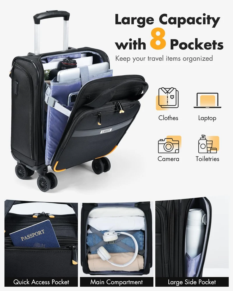 Godkendt håndbagage til flyrejser med drejelige hjul og laptoprum