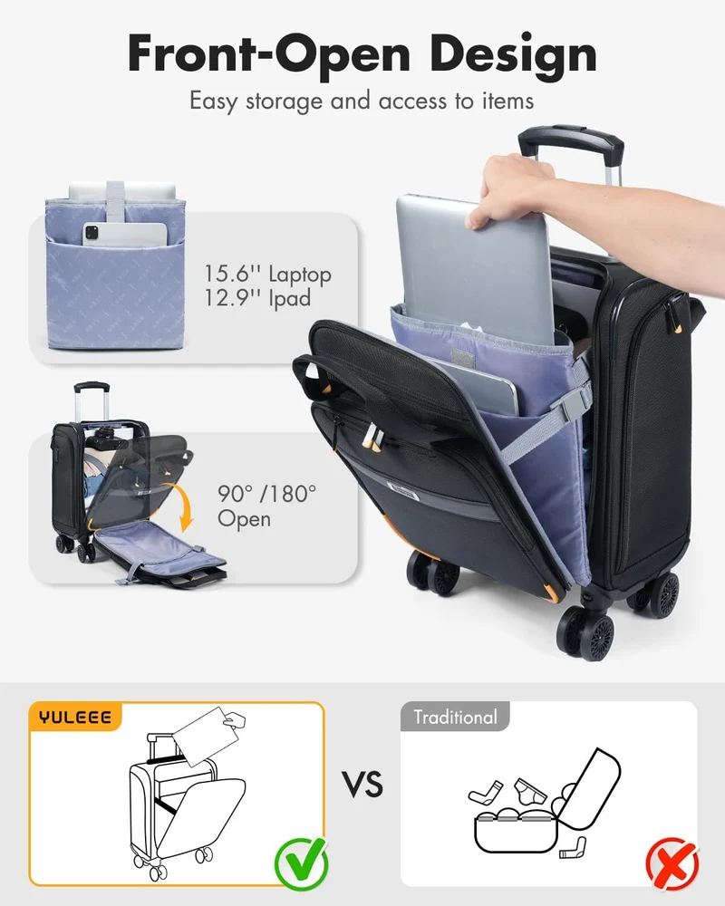 Godkendt håndbagage til flyrejser med drejelige hjul og laptoprum