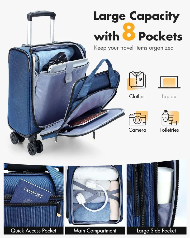 Godkendt håndbagage til flyrejser med drejelige hjul og laptoprum