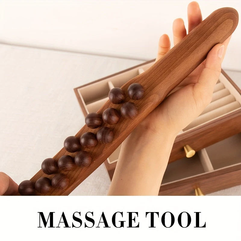 Træmassagestang med 31 Perler – Dybtgående Muskelafspænding