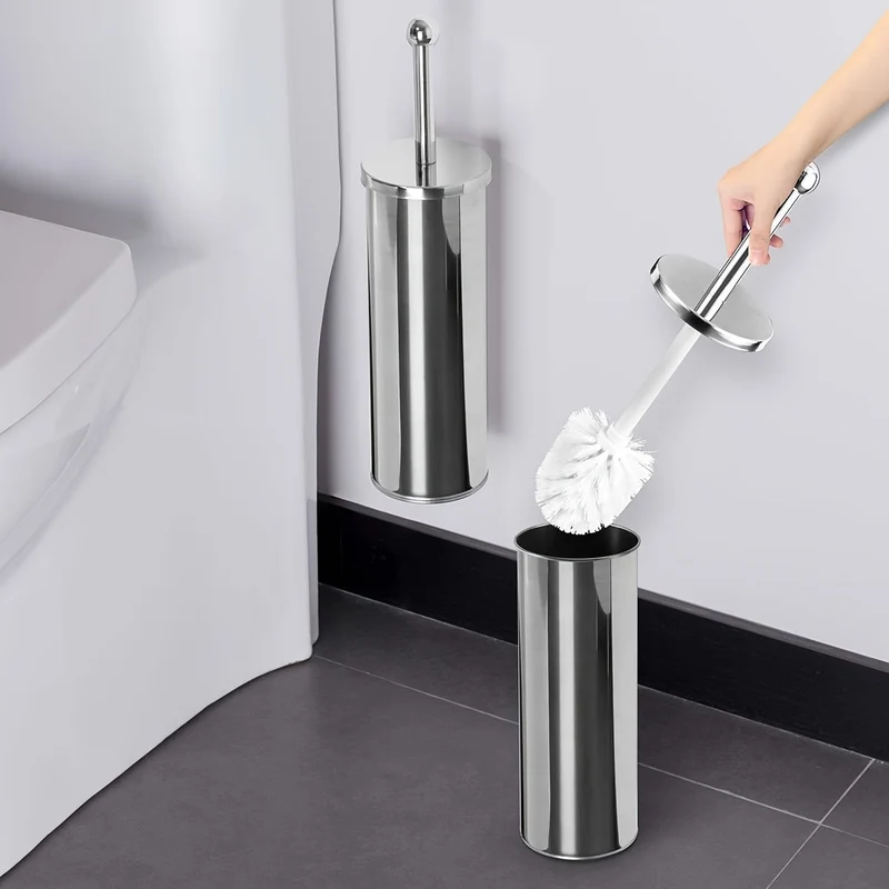 Elegant toiletbørste med langt håndtag og hygiejnisk holder