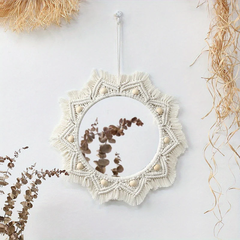 Rundt Væg Spejl med Macramé Frynser – En Boheme Accent til Dit Hjem