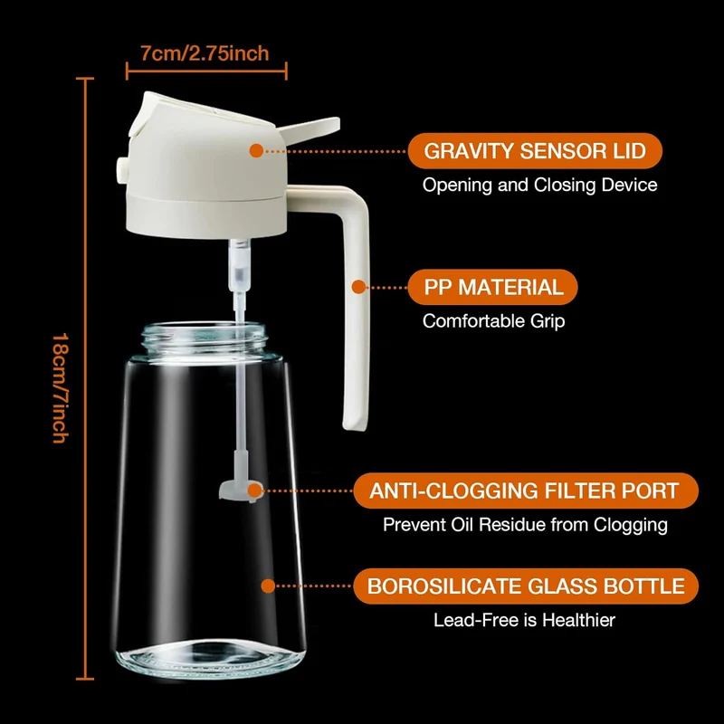 Premium Olivenolie Spray og Dispenser – 470ml Glasflaske