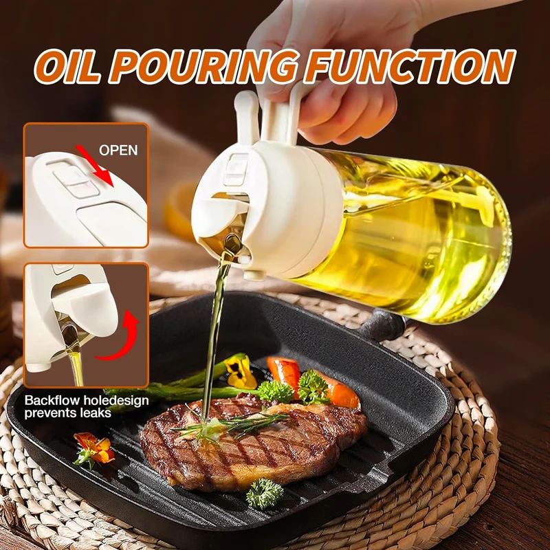 Premium Olivenolie Spray og Dispenser – 470ml Glasflaske