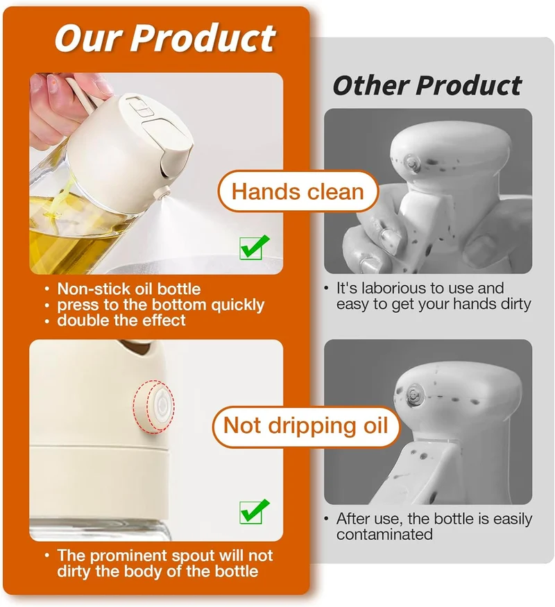 Premium Olivenolie Spray og Dispenser – 470ml Glasflaske