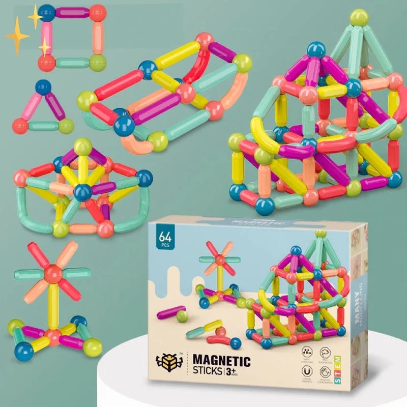 Magnetiske Byggeklodser i 64 Stykker - ByggeMagi