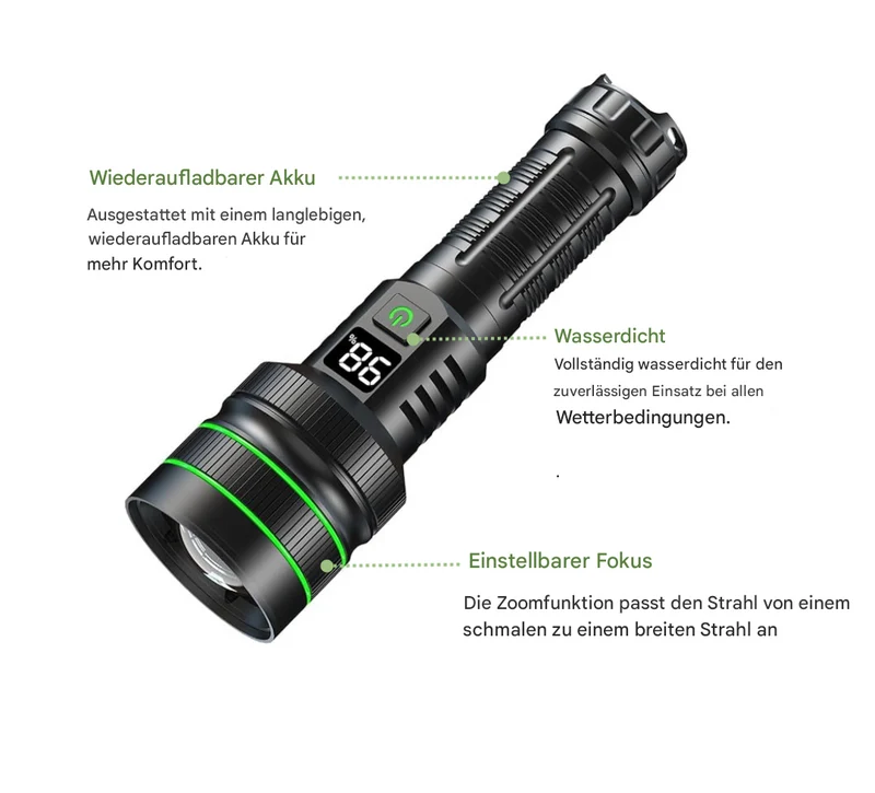 Superstærk LED-lommelygte med justerbart zoom - LuminMax
