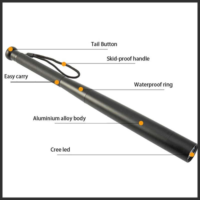 Praktisk LED-lommelygte i baseballbat-design