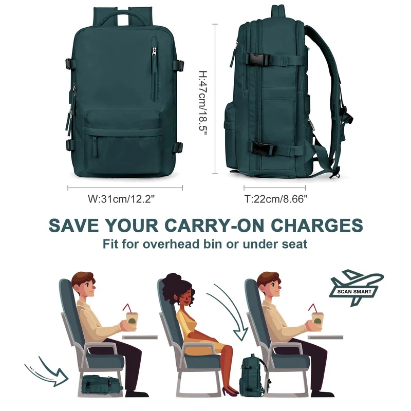 Smart Rejse Rygsæk til Kvinder 35L | Vandafvisende & USB Port | Sikkerhed & Sko Rum | Perfekt til Udflugter og Hverdagsbrug
